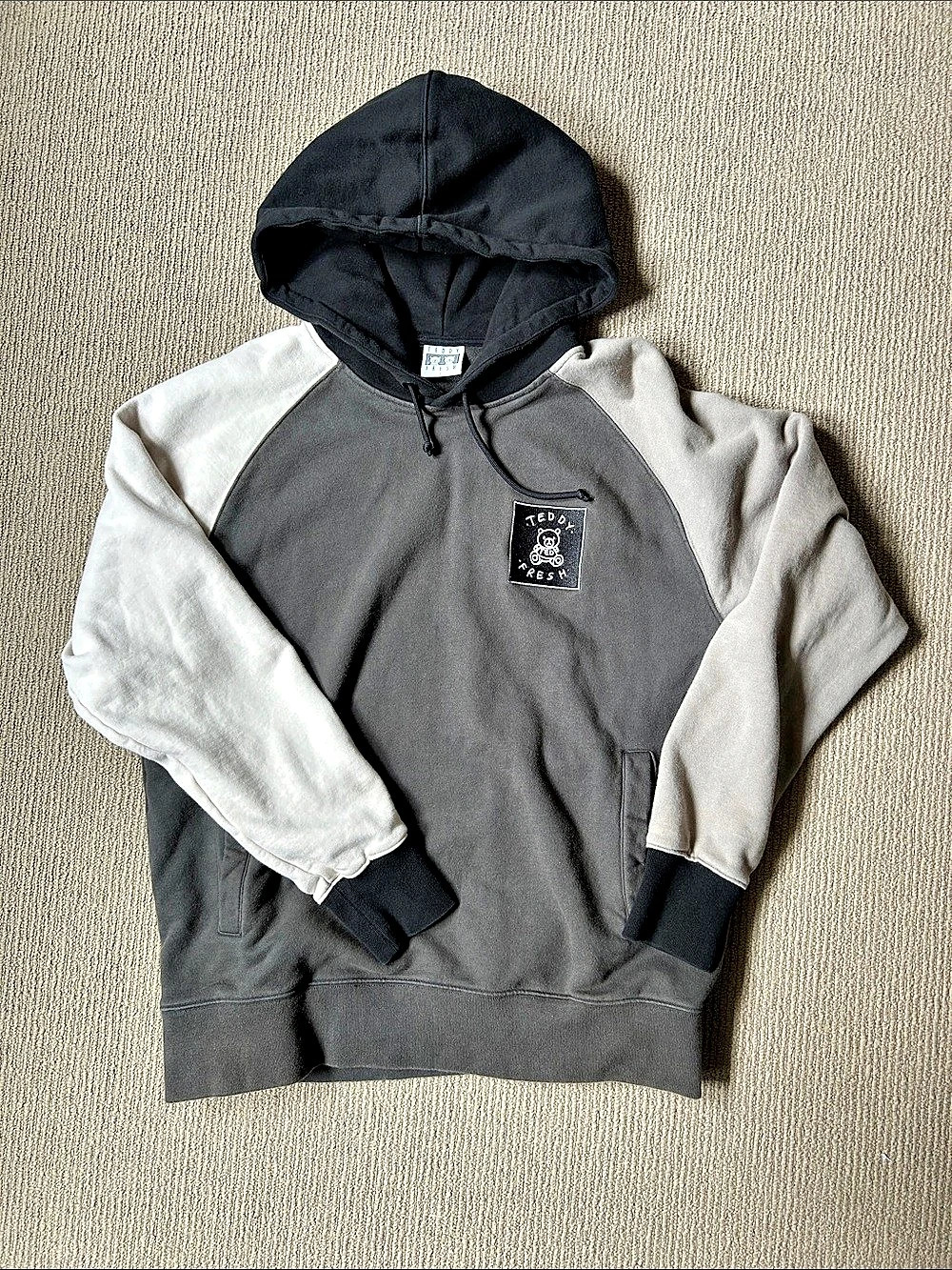 Teddy Fresh Color Block Hoodie Gray & White Size Large